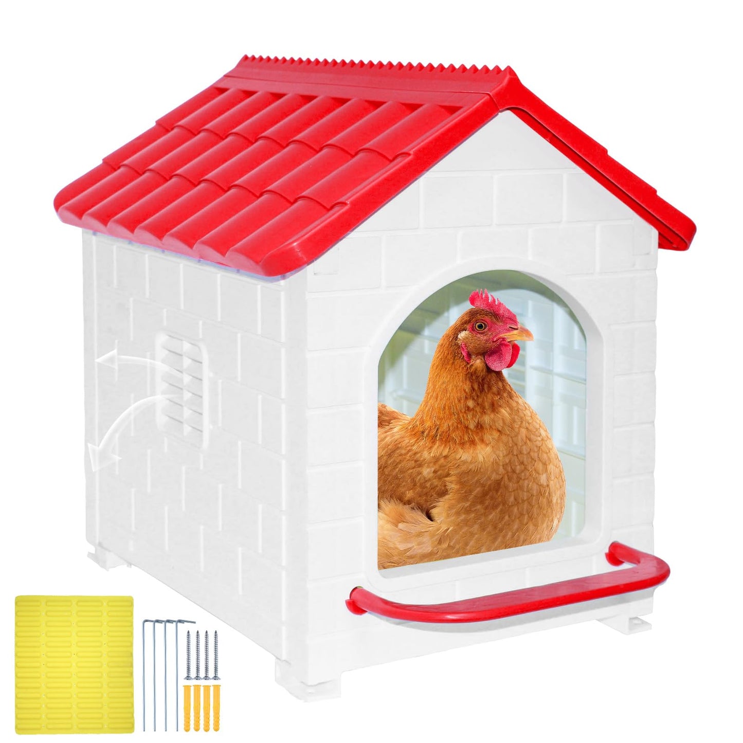 Single Compartment Chicken Nesting Box, Waterproof Plastic Chicken coop, Wall Floor DIY Nest Box for Hens, Ducks, Rabbits and Other Poultry,Red
