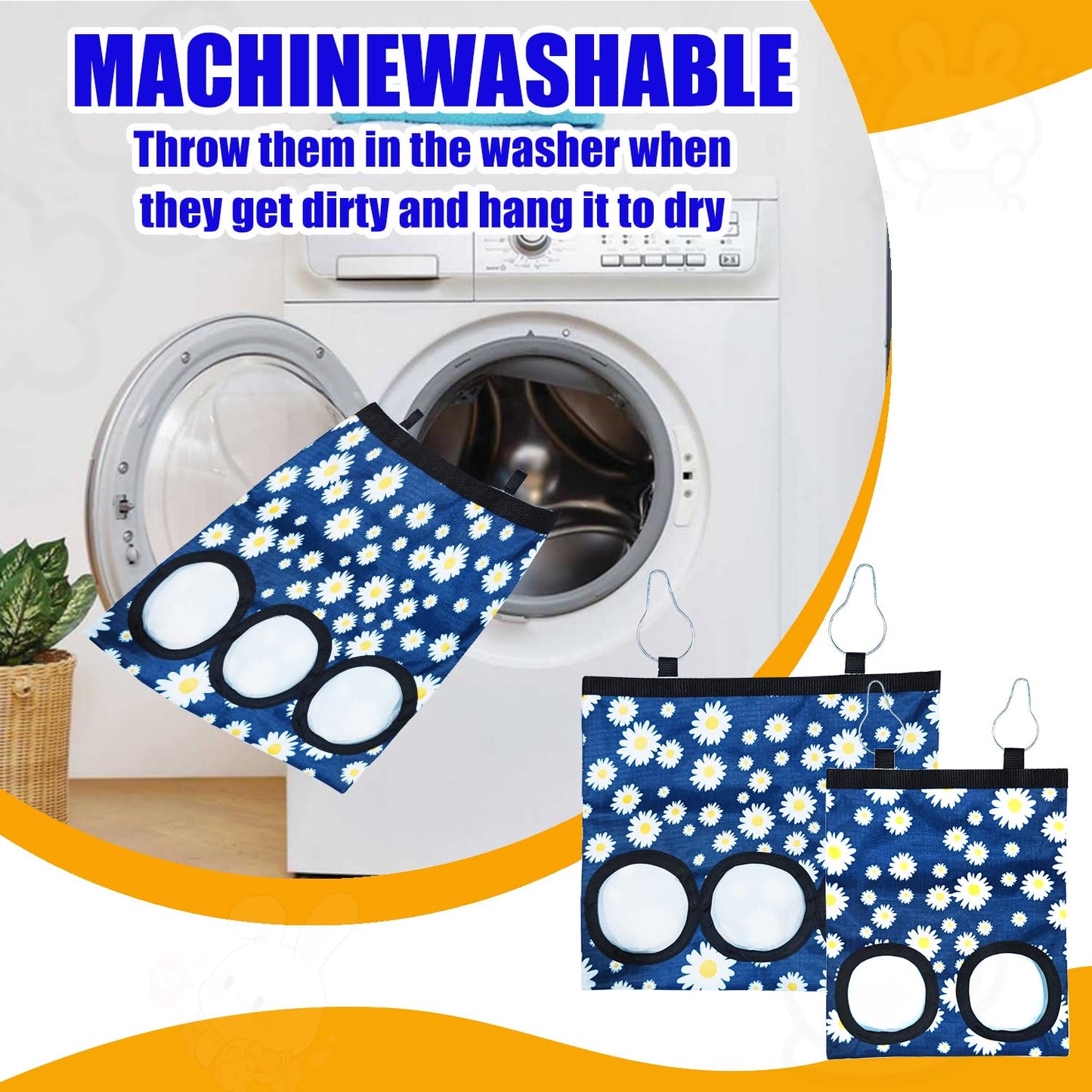 2 Pcs Rabbit Hay Feeder Bag, Hanging Hay Feeder for Small Pets - Guinea Pigs, Rabbits, Chinchillas, Hamsters - Washable Bunny Hay Bag with 2&3-Hole Design (Daisy)