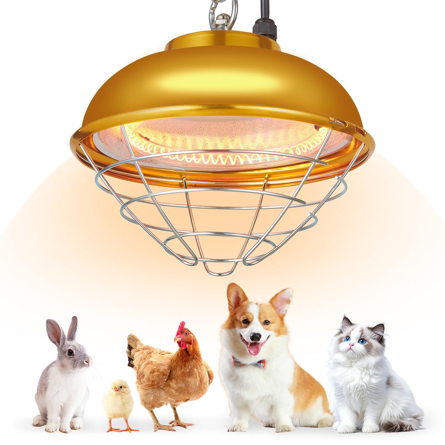 Prukbiar 350W Chicken Coop Heat Lamp – Waterproof Infrared Brooder Heater with Adjustable Temperature for Chicks, Ducks, Rabbits, Dogs, Indoor & Outdoor Use