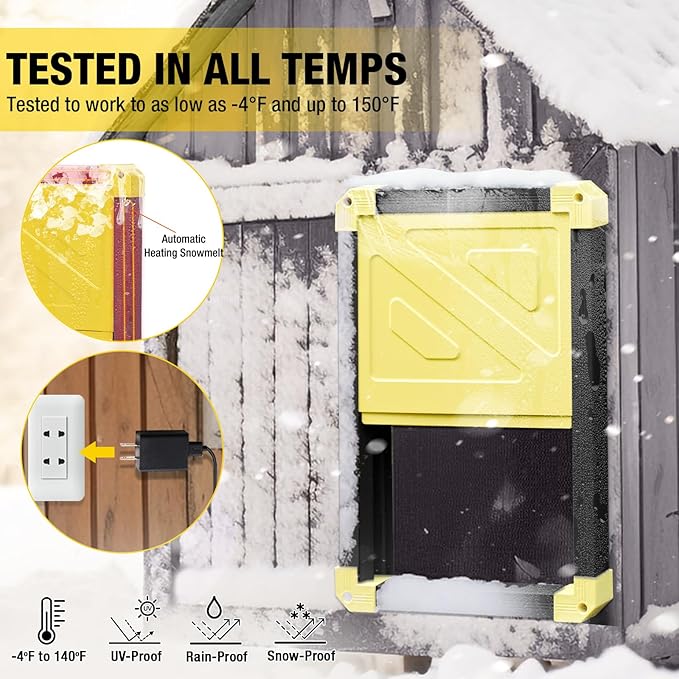 Automatic Chicken Coop Door Opener with Heating and Anti-Pinch Function Solar Powered Auto Chicken House Run Door (Black)