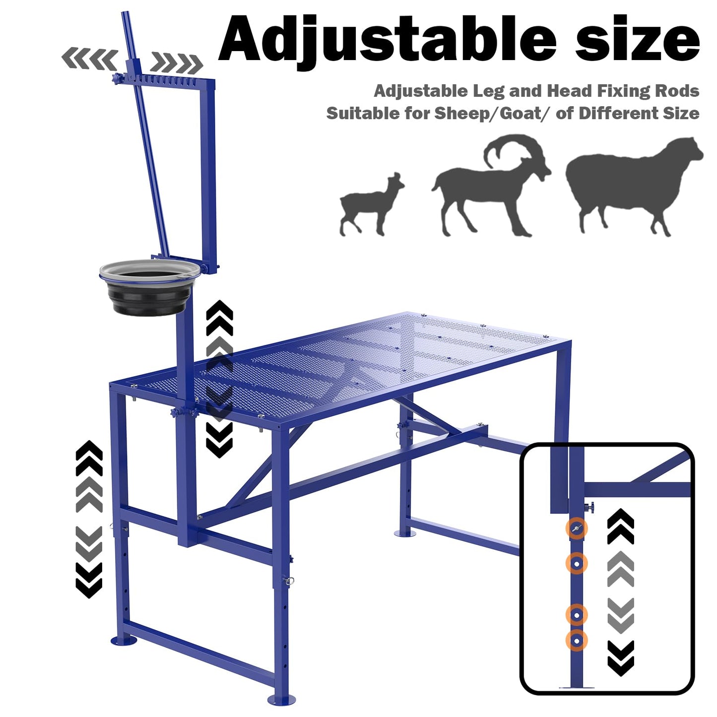 Larrik Goat Milking Stand with Feeder, Goat Stand for Trimming Hooves, with Adjustable Head Piece and Legs, Metal Blue Use for Livestock，400 Lbs for Small Sheep and Goat