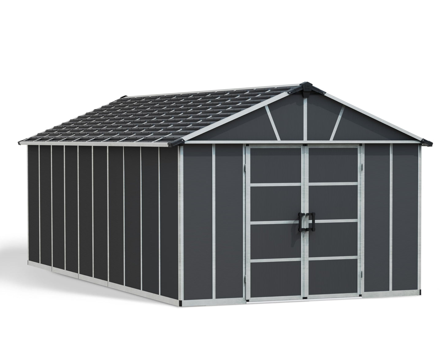 Palram - Canopia Yukon Outdoor Storage Shed 11' x 21' Gray for Backyard, Patio, Garden, Tools, Bikes, Lawnmower, Durable, Weather, Water, Snow, Rust Resistant Aluminum Frame