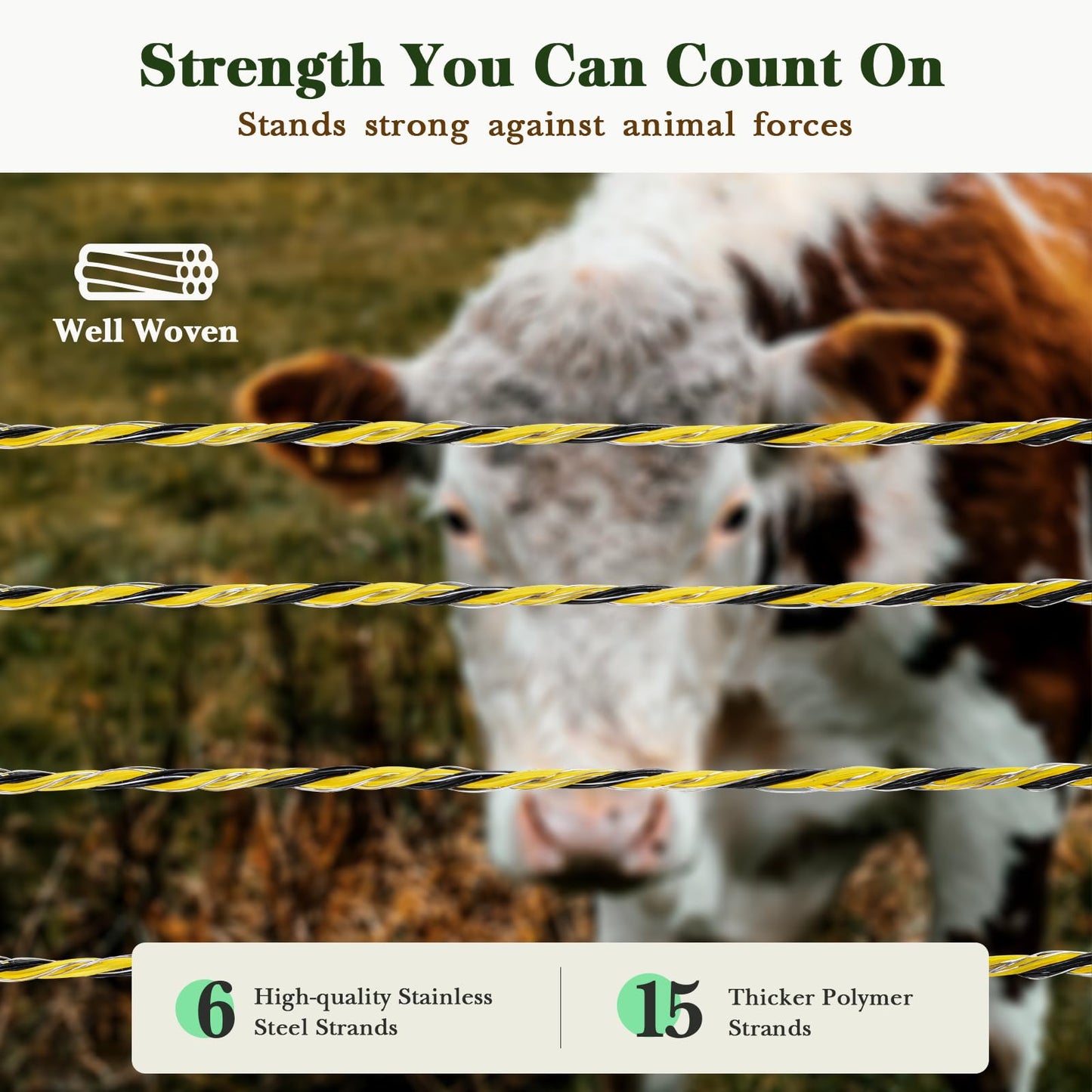 Aclastool Electric Fence Wire, 3500ft 1067m, Polywire for Portable Livestock Fencing, 6 Stainless Steel Strands for Reliable Conductivity and Rust Resistance, UV Resistant