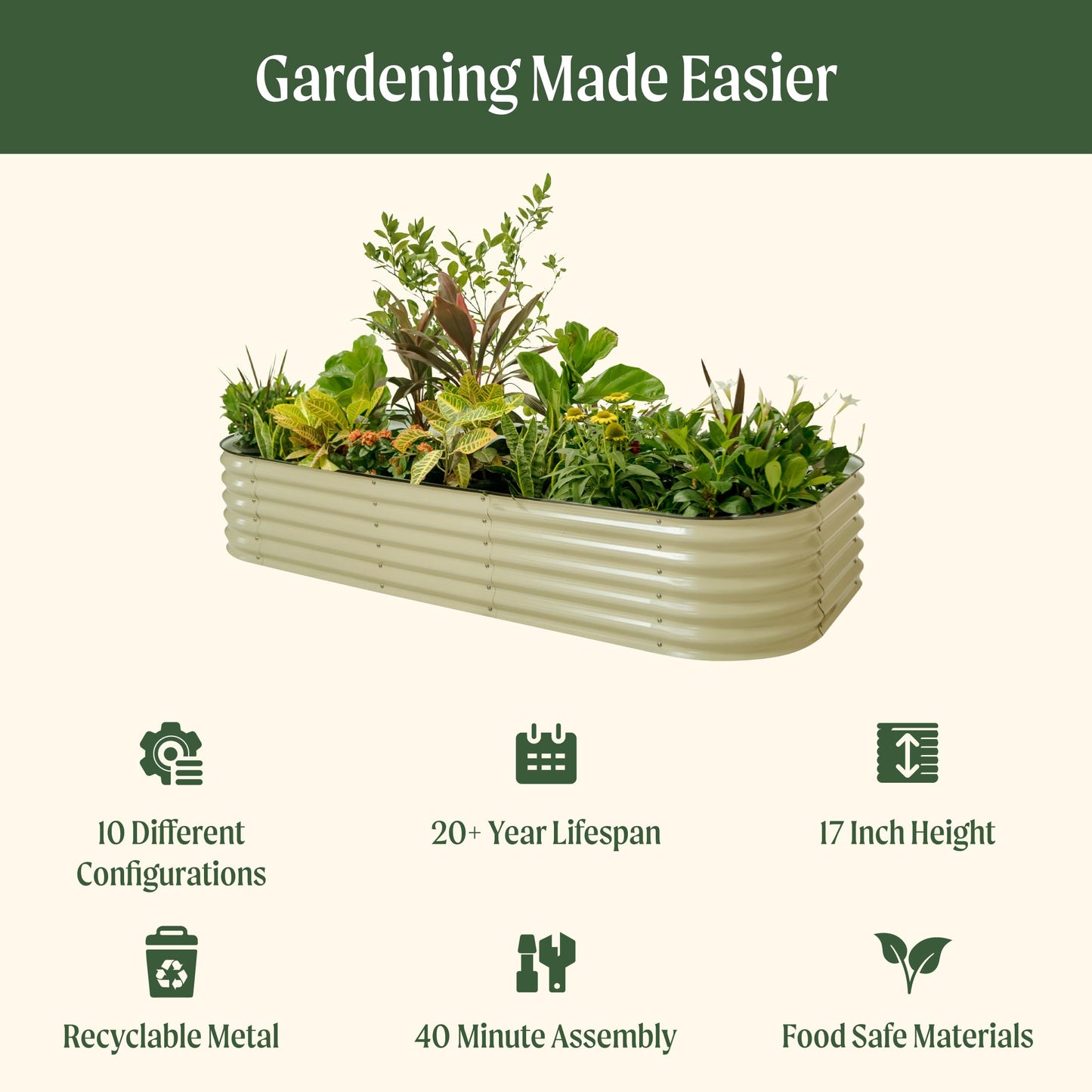 Vego Garden 17" Tall 10 in 1 2.5ft x 9.5ft Raised Garden Bed & 9.5ft Wide Metal Trellis