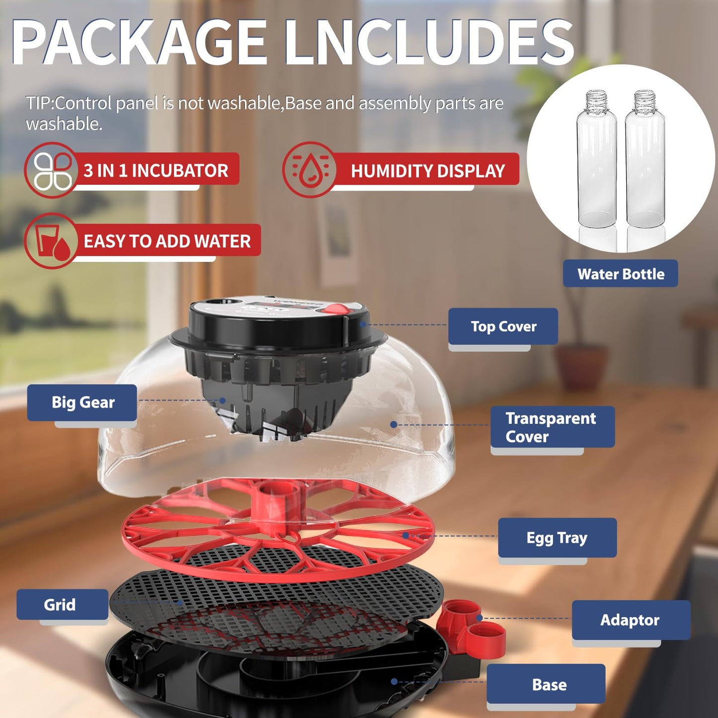 ZPZ 12 Egg Incubators for Hatching Eggs, Auto Turning, Humidity & Temperature Display, LED Egg Candler, 360°View, Incubators for Chicken Duck Quail Eggs, Energy-Efficient for Home/Farm/Classroom