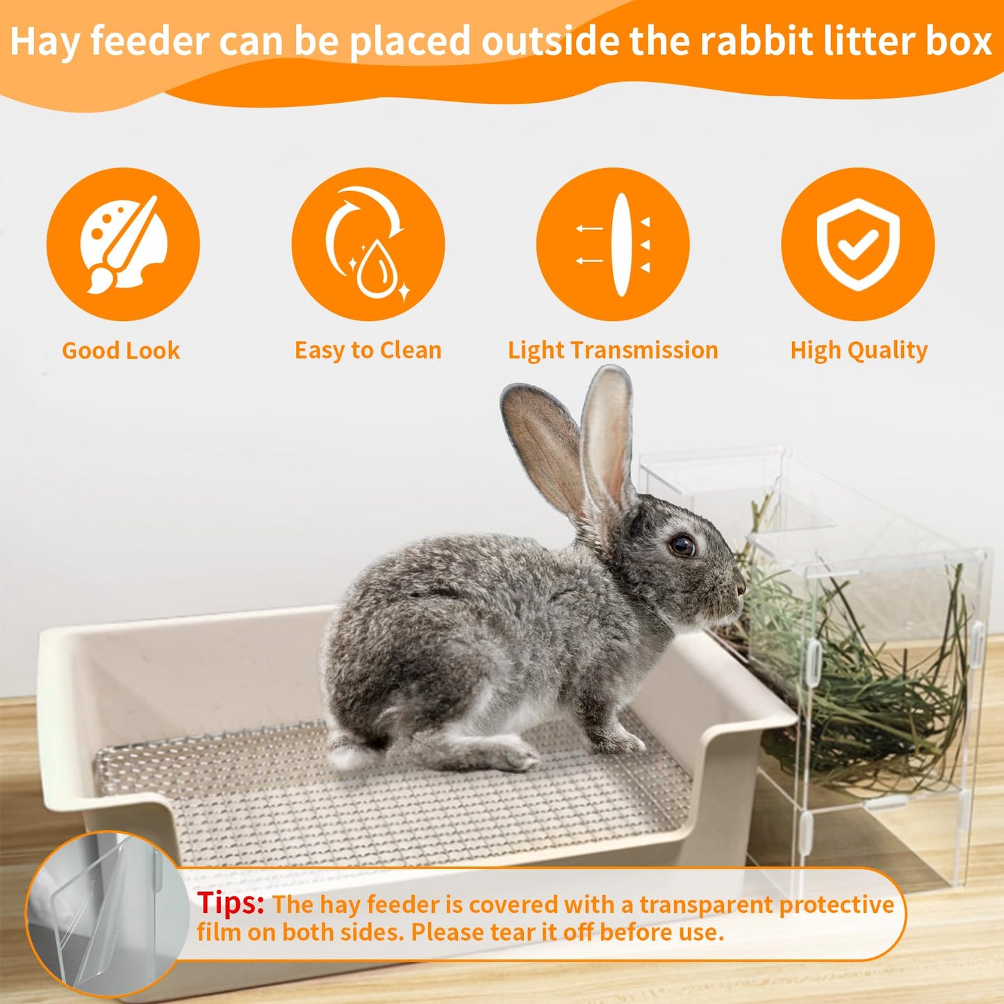 UCANVIN Rabbit Hay Feeder with Lid,Hanging Food Dispenser for Rabbit, Guinea Pig, Bunny, Chinchilla, 116oz Large Capacity 1pack