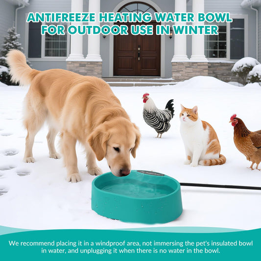 Large Heated Water Bowl for Dog & Cat, Outdoor Heated Dog Bowl, Waterproof Heated Warming Pet Bowl for Outside, Anti-Freeze Heated Pet Water Dish for Rabbit, Chicken, Duck, Squirrel (125 OZ, 35 Watts)