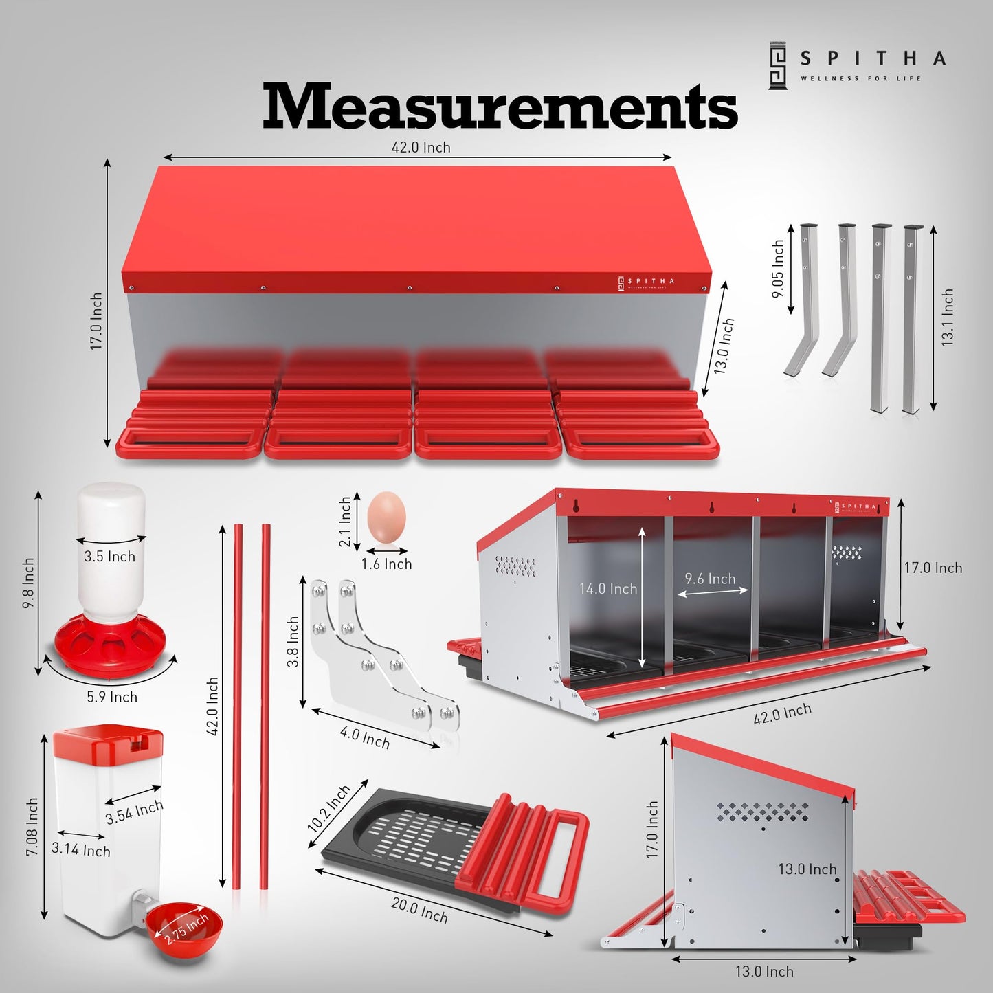 SPITHA Nesting Boxes for Chickens - 4 Hole Reverse Chicken Nesting Box Laying Eggs Coop Compartment Galvanized Stainless Steel and Plastic Nest Roll Out with Perch to 20 Hens with Lid to Protect Eggs.