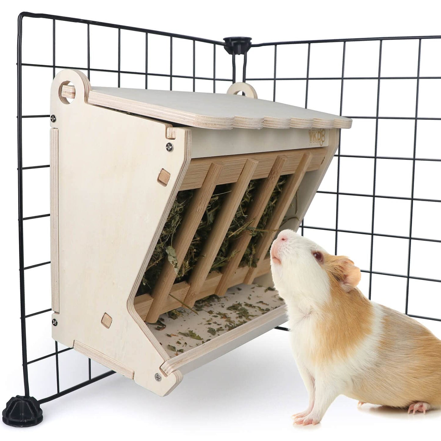 Pet Wooden Hay Feeder for Rabbits, Guinea Pigs, and Chinchillas - Alfalfa Timothy Dispenser, Less Wasted Small Animals Manger (Hanging Large)