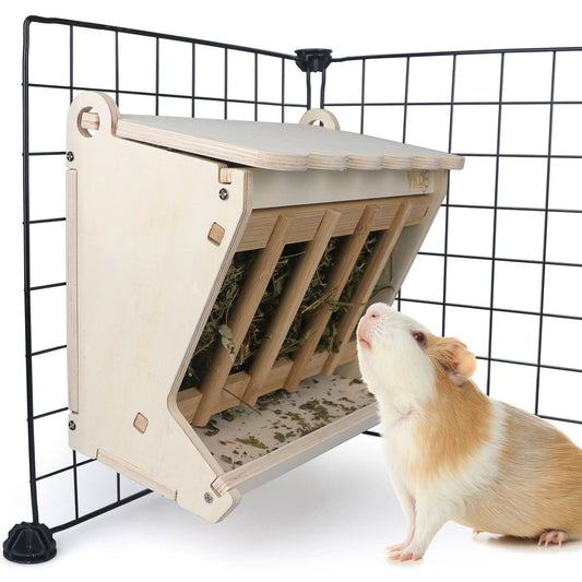 Pet Wooden Hay Feeder for Rabbits, Guinea Pigs, and Chinchillas - Alfalfa Timothy Dispenser, Less Wasted Small Animals Manger (Hanging Large)