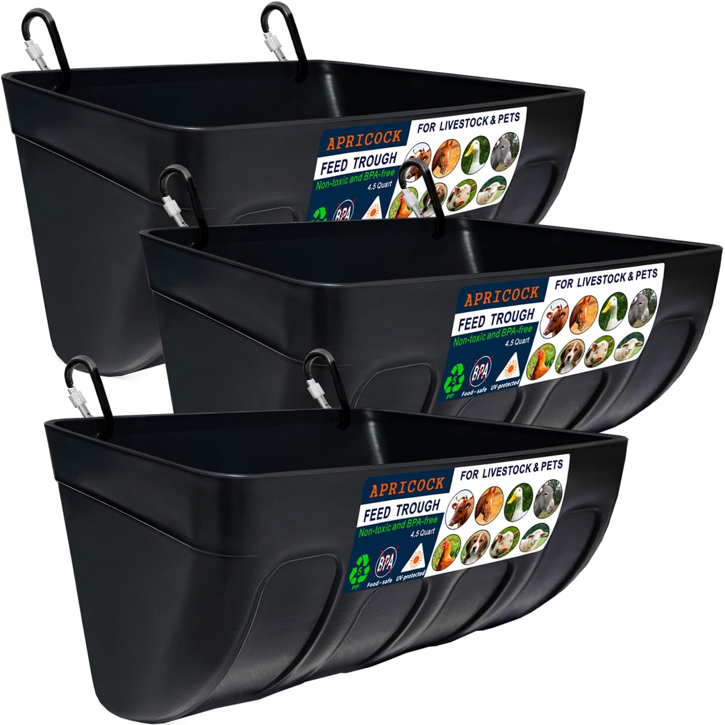APRICOCK Chicken Feeder Waterer, Goat Feeder - 3 Pack, 5.5 Quart, for Goats Chickens Duck Sheeple Dogs Piglets Deers Gooses, Turkeys, Goat Supplies