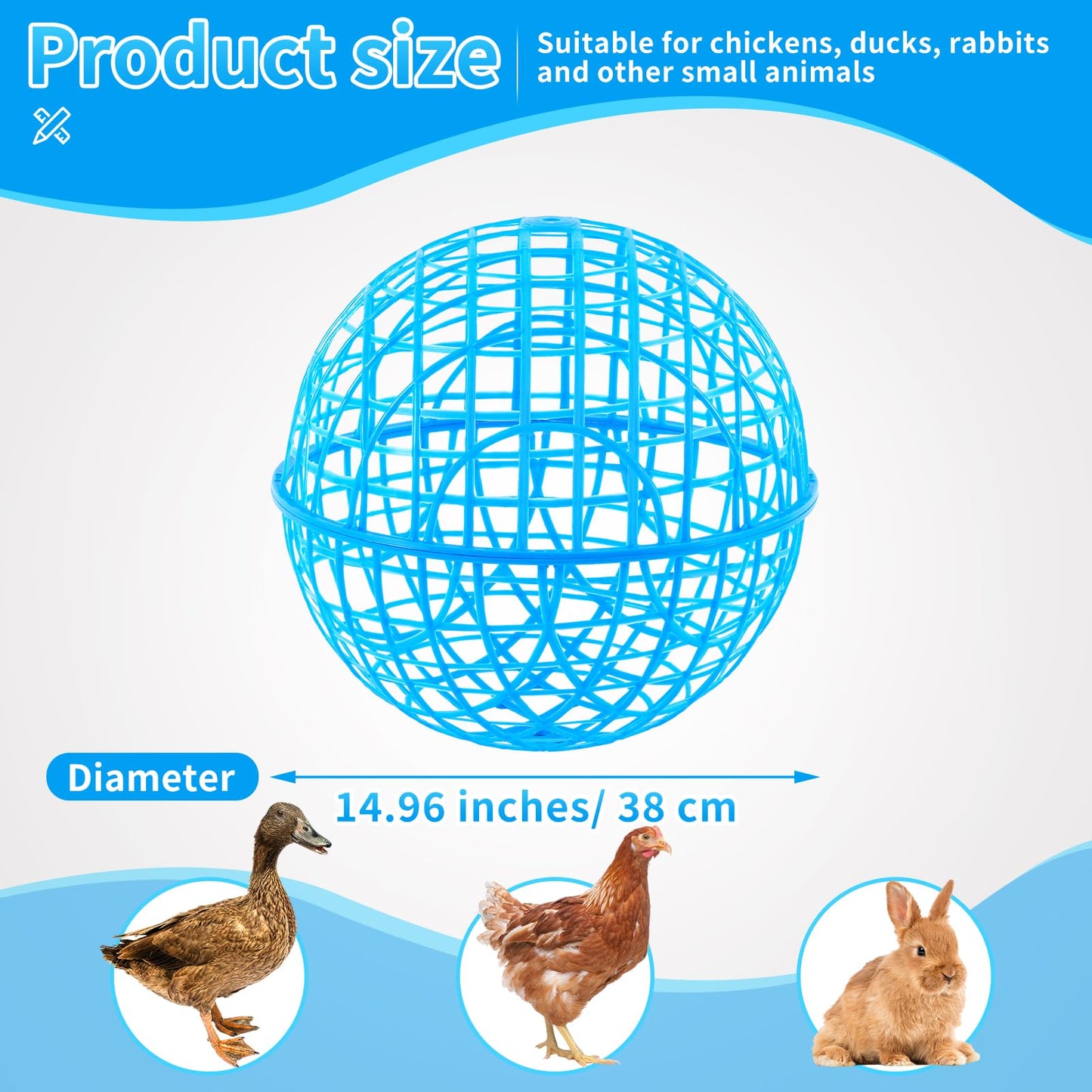 AceOrbit 3 Pcs 14.96 Inch Chicken Balls Cage 2025 Chicken Orb Ball Cage to Free Range Rolling Movable Poultry Coop Ball, Mobile Safety Globe Cages for Pigeons Rabbits Ducks Outside Roaming