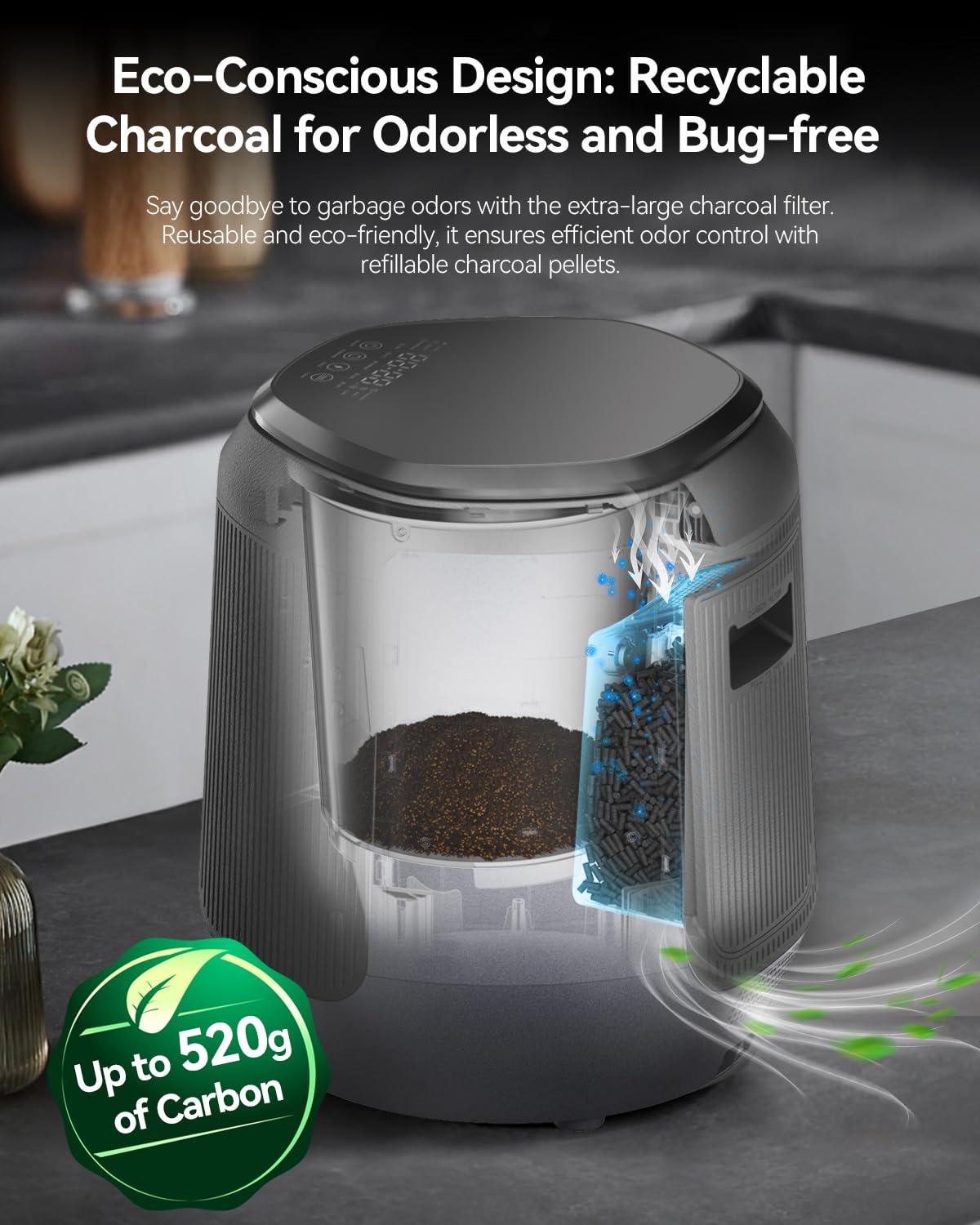 Seyanke Electric Kitchen Composter, 4.2L Smart Countertop Food Recycler with Charcoal System, Indoor Compost Bin for Home Waste, Quiet & Easy to Use, Eco-Friendly Waste Solution