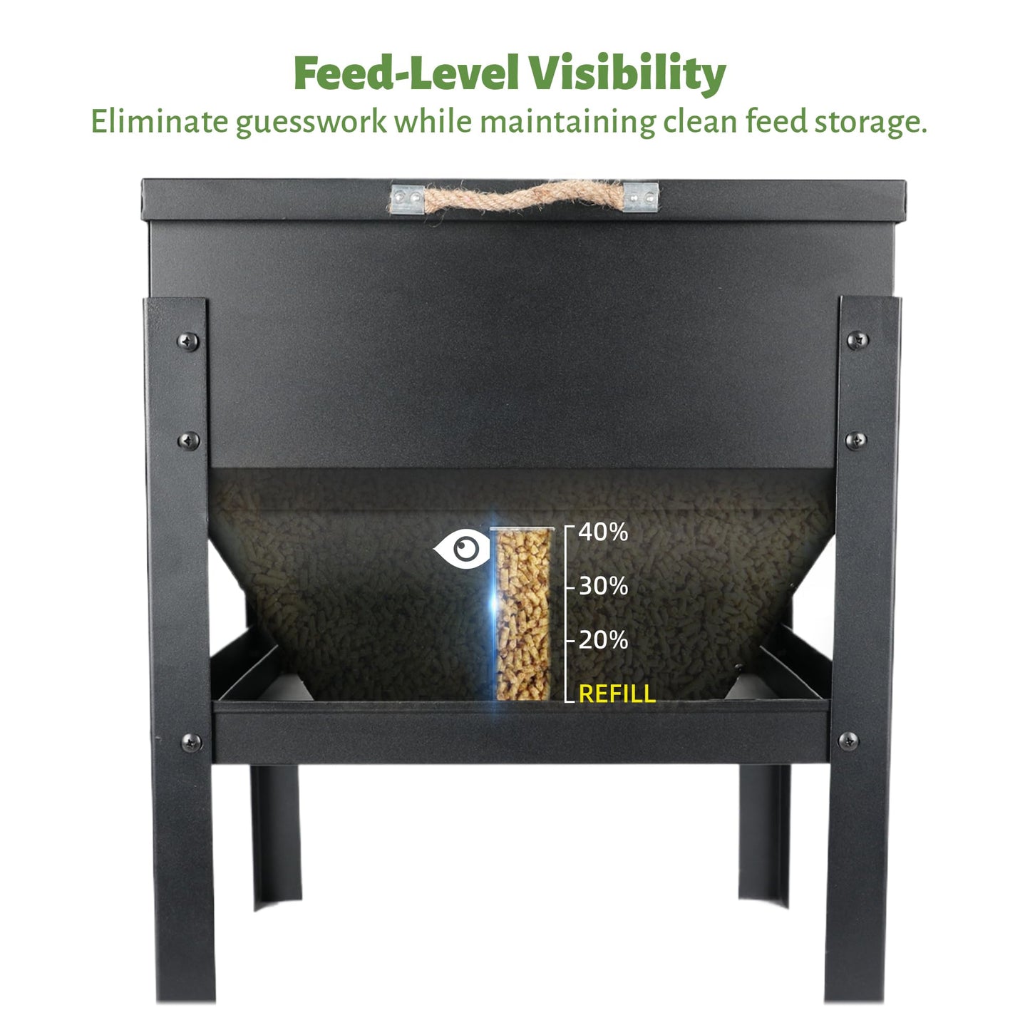 KOL 80LBs Chicken Feeder No-Waste, Galvanized Steel Large Capacity Chicken Feeder, Portable Poultry Feeder with Waterproof Lid for Hens and Roosters, Coops & Outdoors