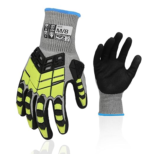 Safety Work Gloves,Impact Gloves for Men Women,Cut Resistant Non-Slip Heavy Duty Gloves with Nitrile Grip,Touch Screen Glove with Impact Protection for Gardening Mechanic Construction, Medium