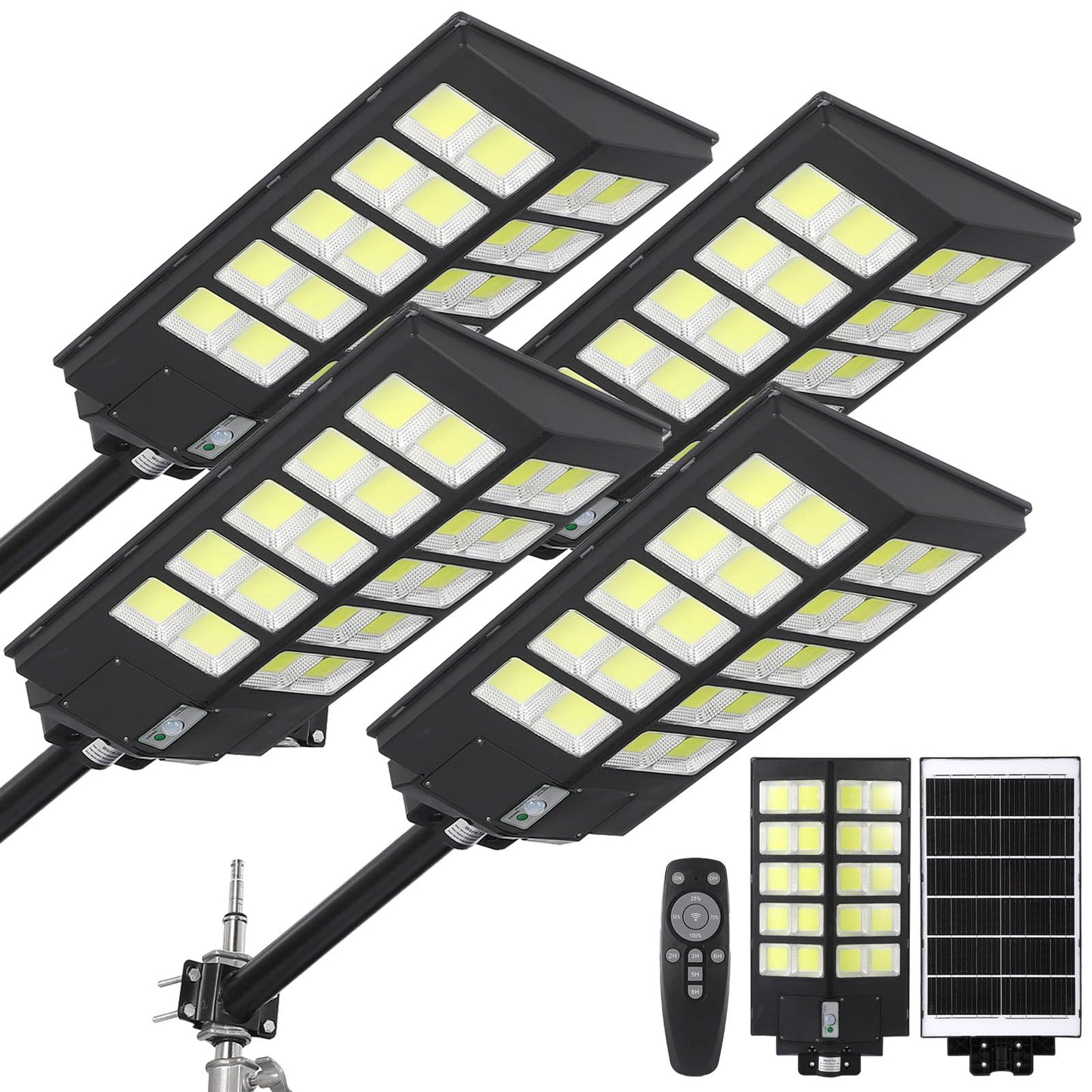GarveeLife 4800W Solar Street Lights Outdoor, IP67 Waterproof Outdoor Security Light w/Motion Sensor, Auto Dusk-to-Dawn 7000K Floodlight for Parking Lots, Basketball Courts, Commercial Areas, 4-Pack