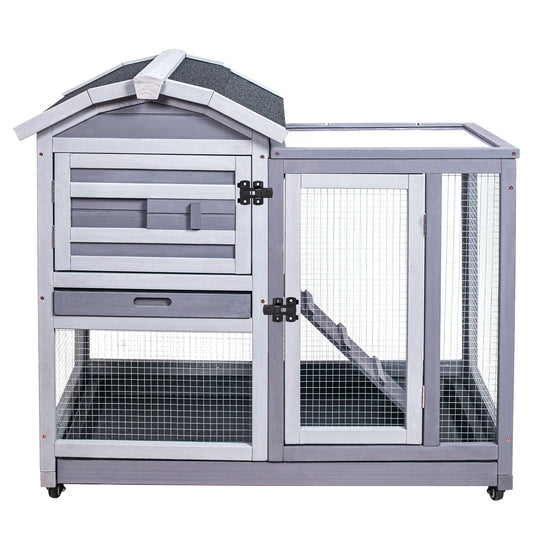 GEGURI Rabbit Hutch Indoor Rabbit Cage Outdoor, Wooden Bunny Cages for Guinea Pig with Wheels, Removable Tray, Ramp