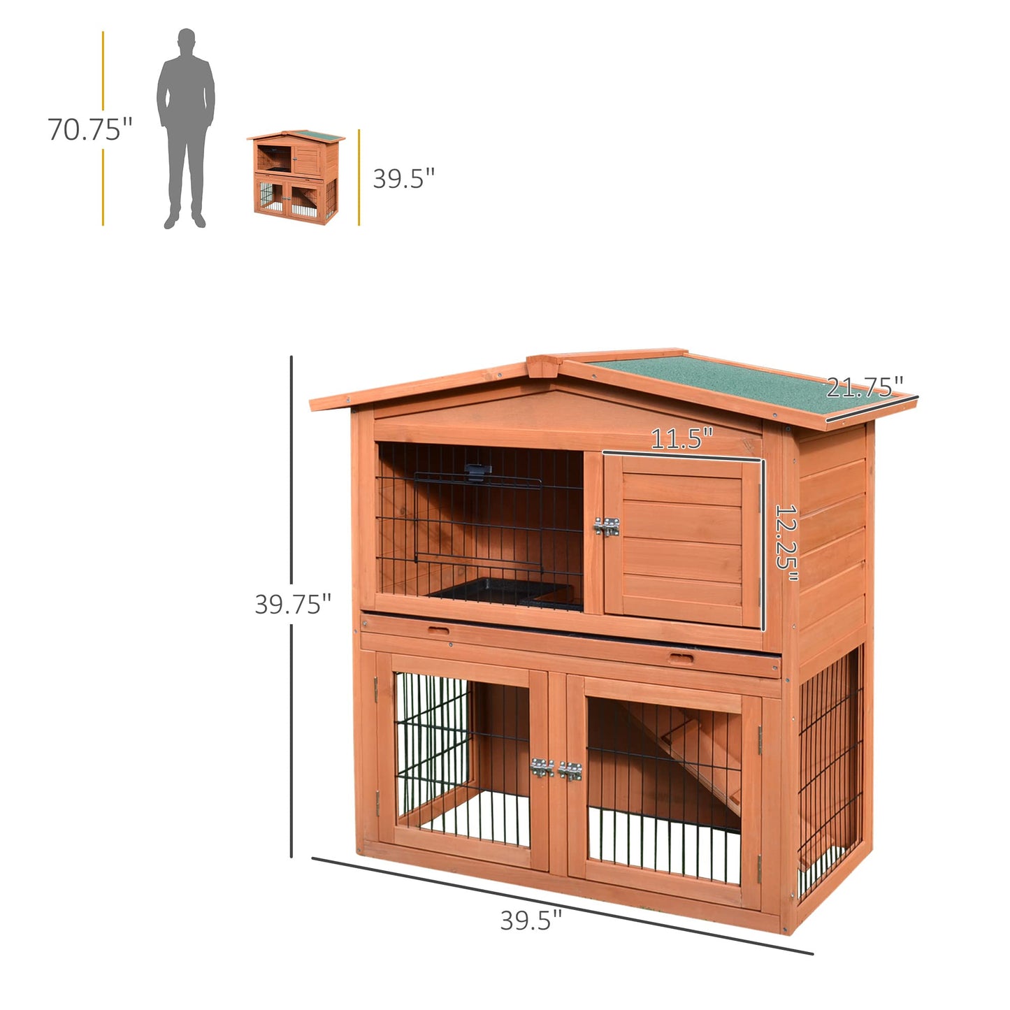 Pawhut 40" Wooden Rabbit Hutch Small Animal House Pet Cage