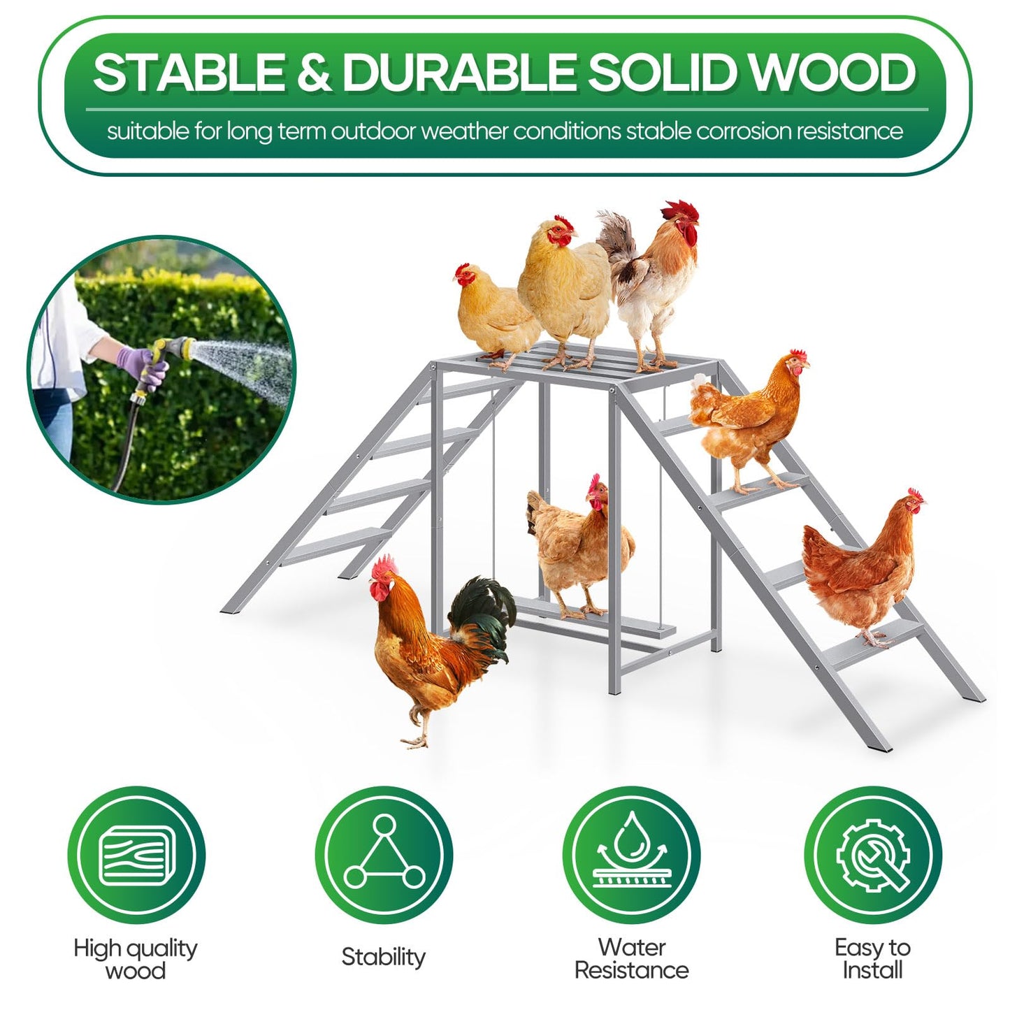 Chicken Coop Perches with Swing, Chicken Roosting Bars, Chicken Run Accessories Toy, Wooden Ladder for Pet's Healthy & Happy, Sturdy and Easy to Clean, Suitable for Backyard Farm