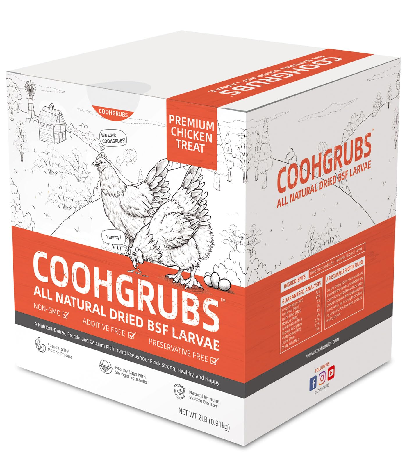 COOHGRUBS Dried Black Soldier Fly Larvae 2 lb – High Protein Chicken Feed with More Calcium Than Mealworms for Chickens, Birds, Reptiles & Small Pets