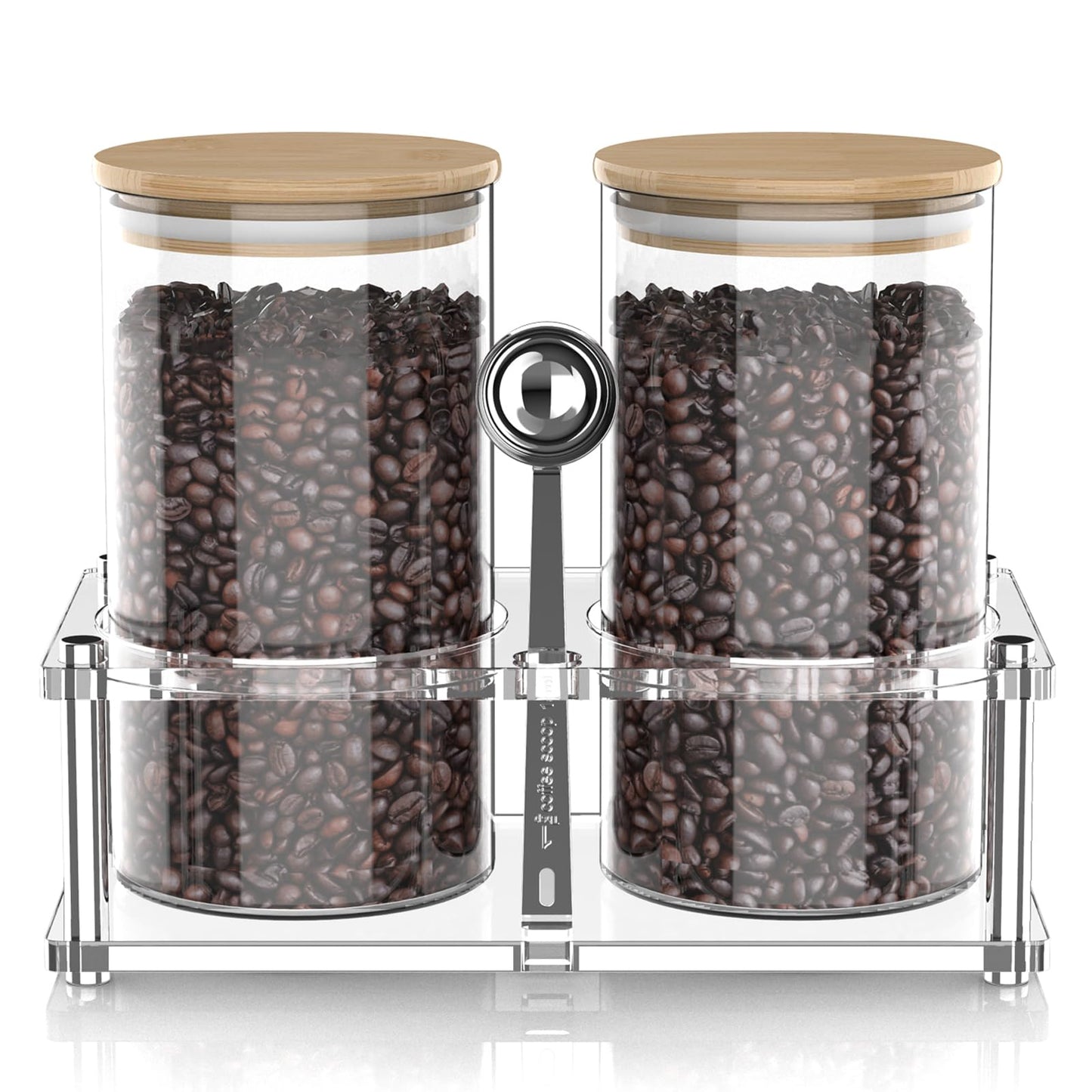 Pahdecor Glass Coffee Containers with Acrylic Shelf, 2pcs 44oz Food Storage Containers with Airtight Lids for Kitchen, Sugar, Nut, Tea