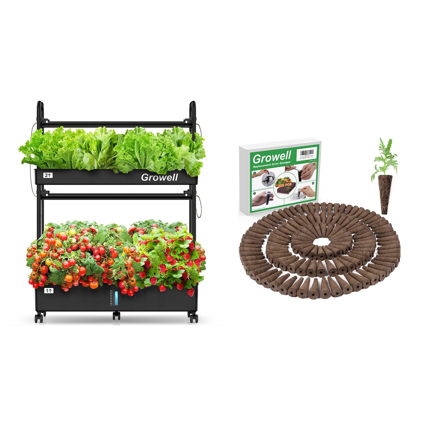 Growell 60 Pods Hydroponics Growing System & 120 Pack Hydroponic Grow Sponges