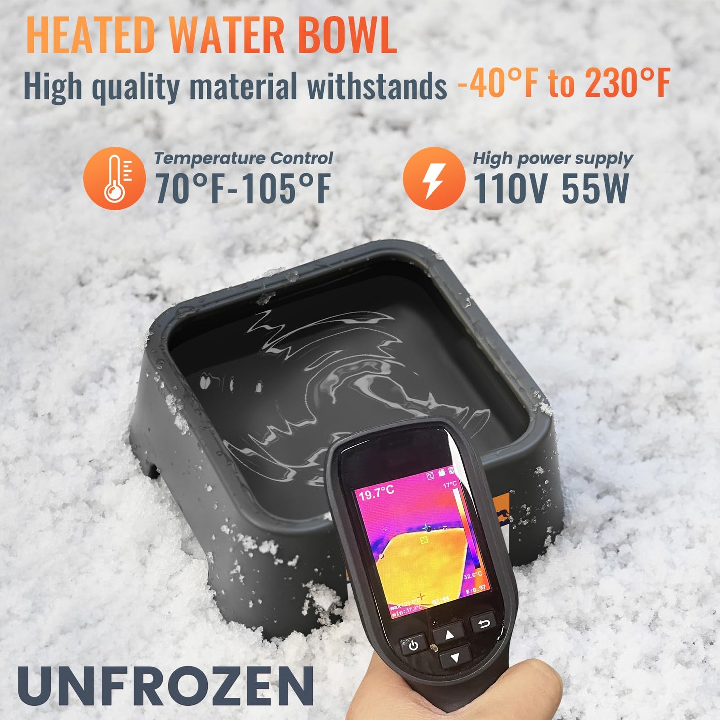 120OZ/3.5L Heated Water Bowl, Heated Water Bowl for Outdoor Cats Dog Chicken Rabbit, Heated Dog Bowl with Chew Resistant Power Cord, Melt Ice, Provide Drinkable Water for Feral Cats, (Grey)