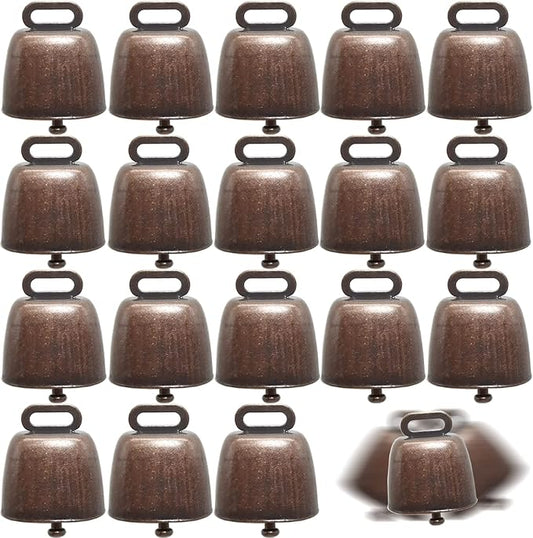 TIHOOD 18PCS Cow Horse Sheep Grazing Copper Bells Small Brass Bells Cattle Goat Farm Loud Bronze Bell Long Distance Horse Sheep Iron Bells for Christmas Decoration (Red Bronze)