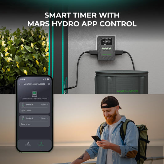 MARS HYDRO 3x3 Grow Tent Kit Complete System and ITime 2-in-1 Smart Timer Outlet Dual Outlet App Control Custom Programmable 12 On/Off for Home Office and Plant Growth Use