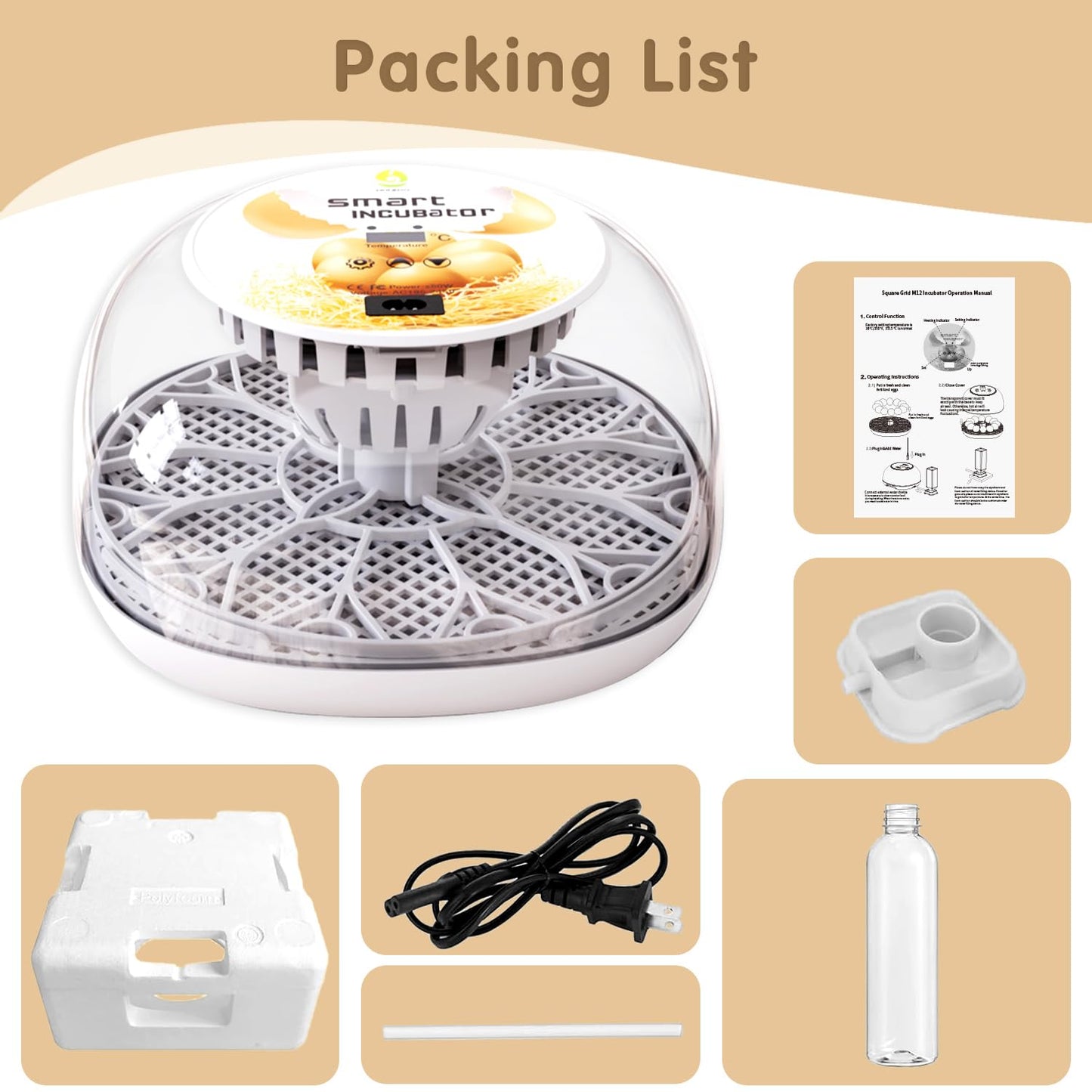 Incubators for Hatching Eggs Quail Egg Incubator 12 Eggs with Automatic Egg Turning and Humidity Control 360° Viewing for Chicken, Ducks, Goose, Pigeon for Lab Farm and Home