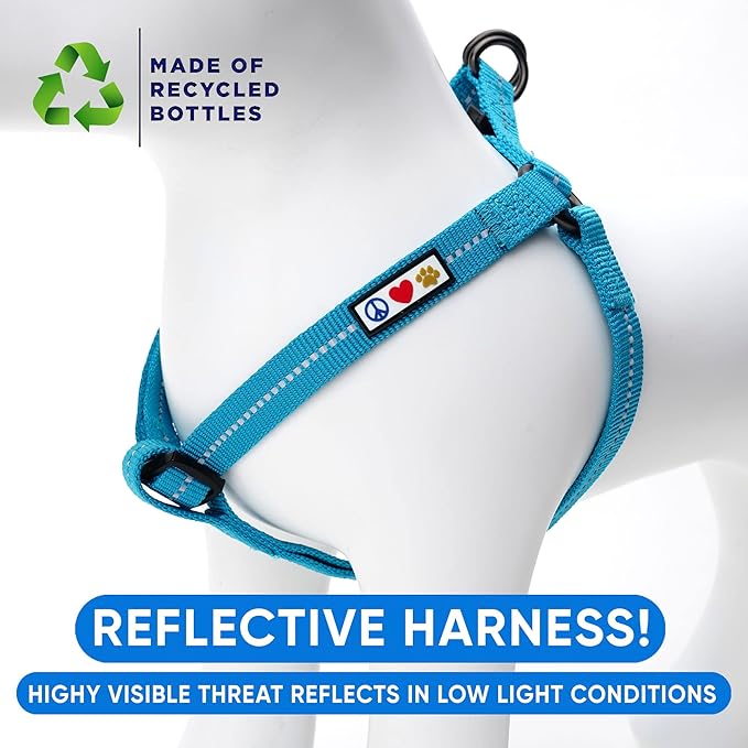 Pawtitas Recycled Dog Harness with Reflective Stitched a Puppy Harness Made from Plastic Bottles Collected from Oceans Large Teal Turquoise Wave
