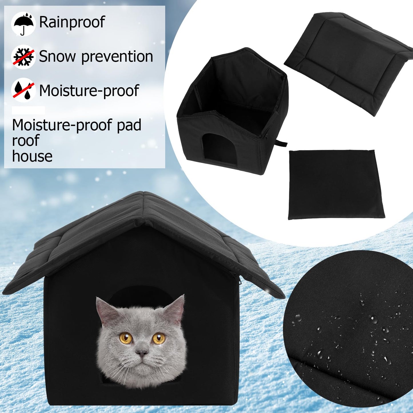 Soaoo 3 Pcs Cat Houses for Outdoor Stray Cats Shelter Weatherproof Outside House Indoor Foldable Pet Cave with Tent Stakes for Wild Animal Dogs(Pure Black Style)