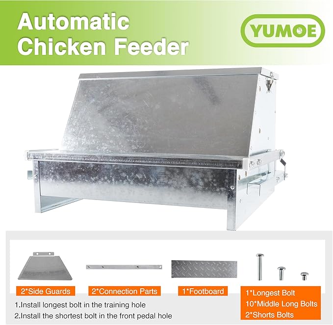 Chicken Feeder Galvanized 25Lbs Capacity Weatherproof Treadle Chicken Feeder Rodent Proof