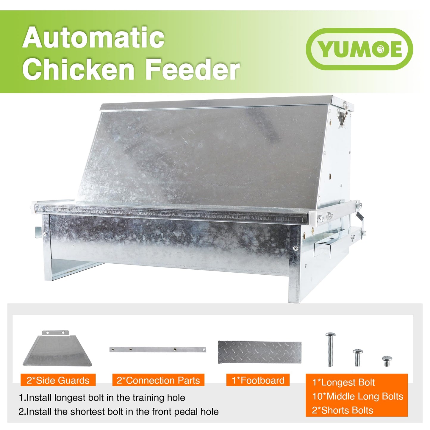 YUMOE Chicken Feeder Galvanized 25Lbs Capacity Weatherproof Treadle Chicken Feeder Rodent Proof