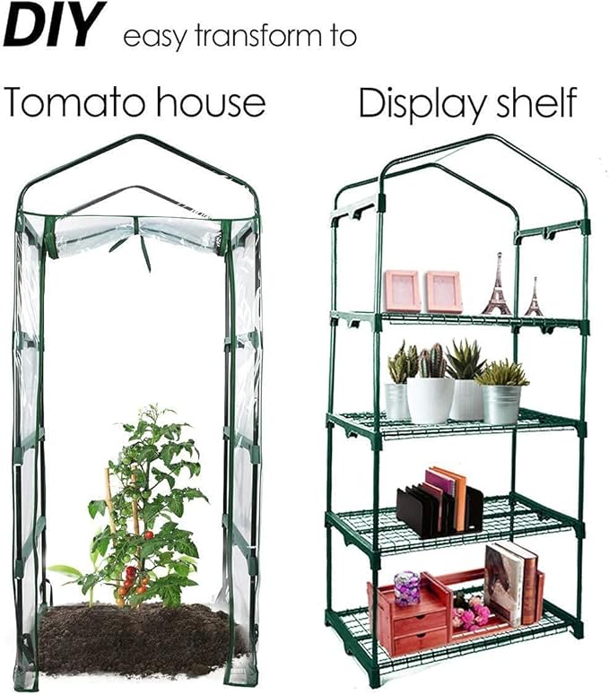 Worth Garden 4 Tier Mini Greenhouse - 63'' H x 27'' L x 19'' W - Sturdy Portable Gardening Shelves with PVC Cover - Small Green House Use in Indoor & Outdoor for Plants Flowers