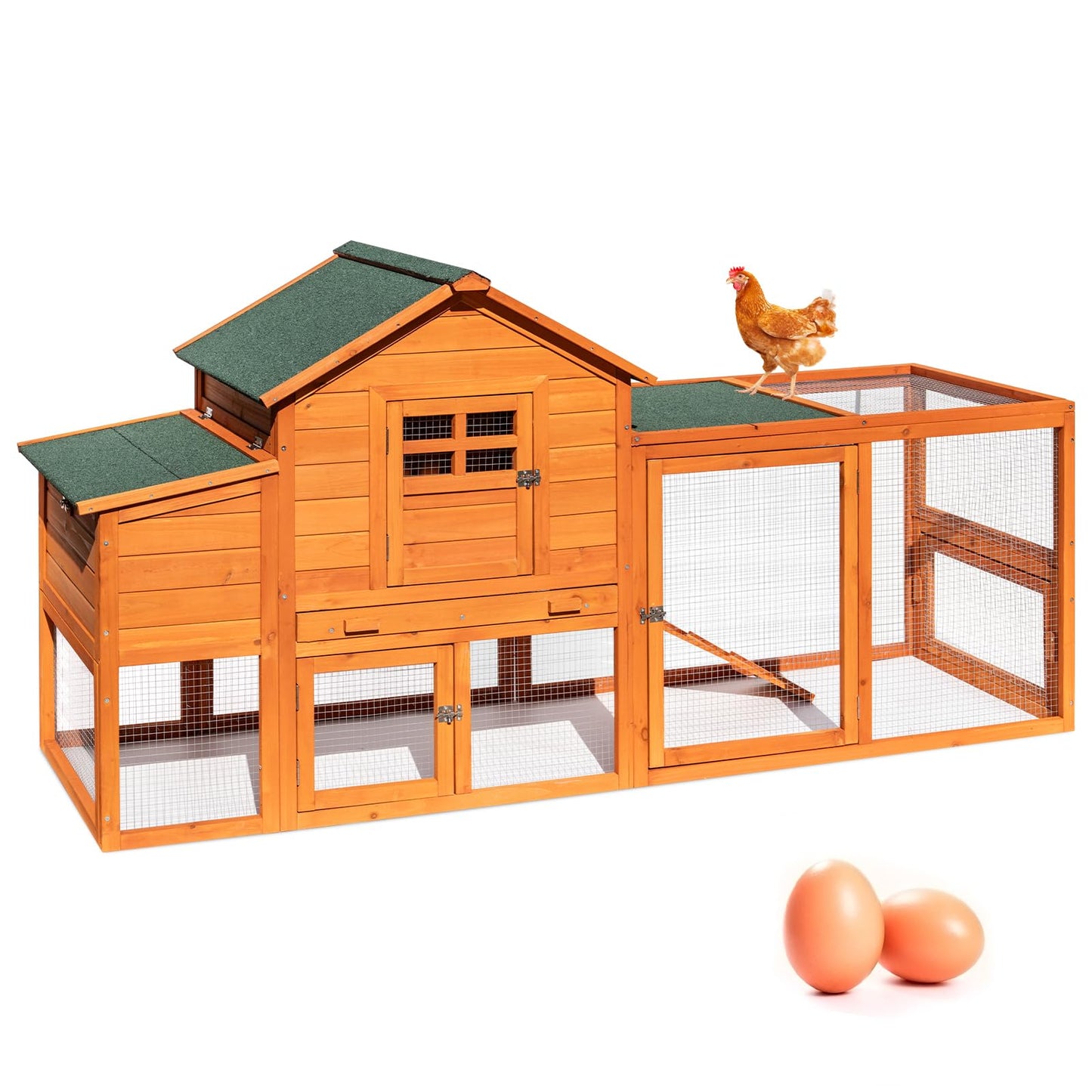 RUNSHED Chicken Coop for 4-6 Chickens Outdoor Wooden Hen House Poultry Pet Hutch for Backyard w/Run Cage & Nesting Box
