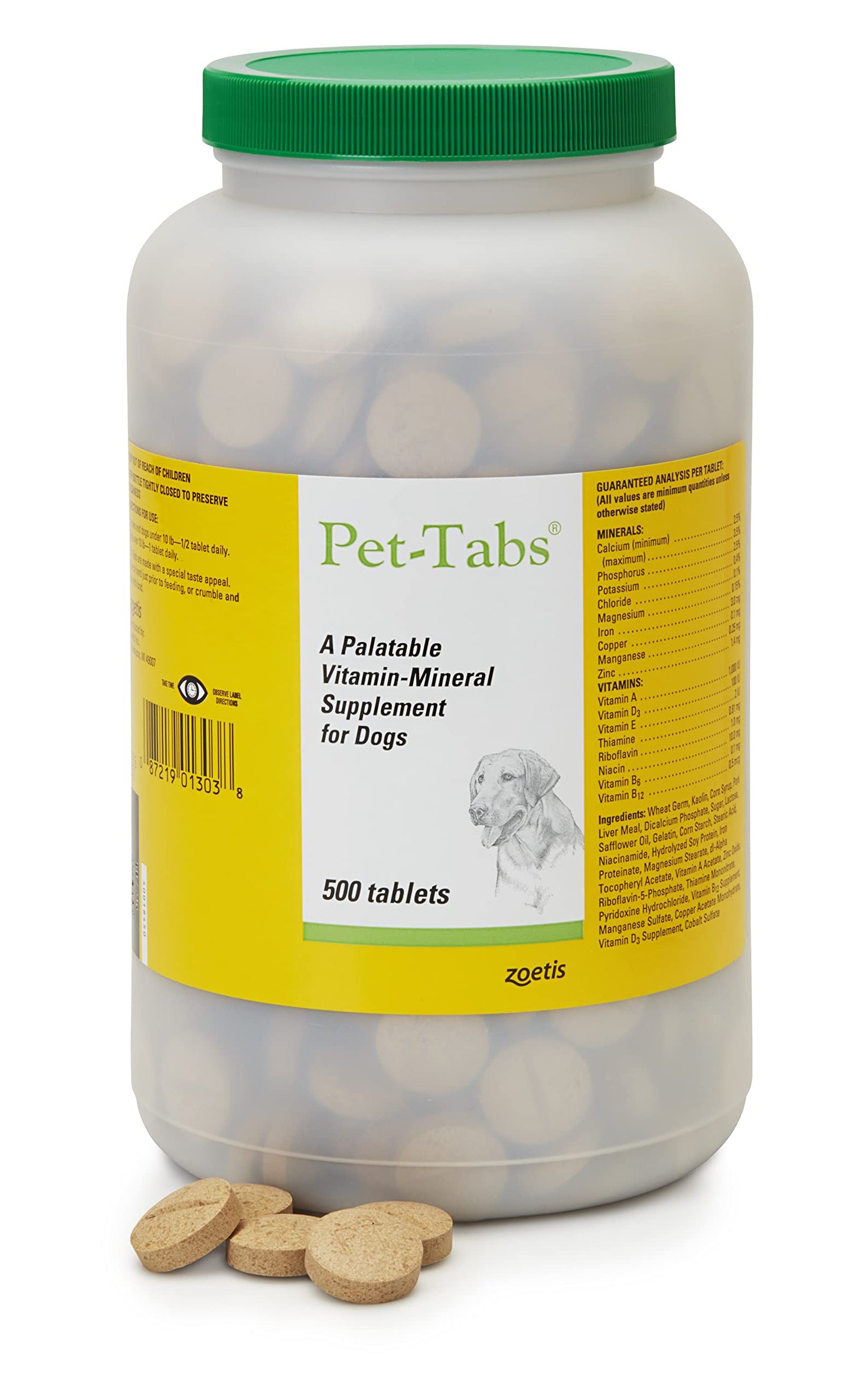Pet-Tabs Multivitamin and Mineral Supplement for Dogs, Chewable Tablet, 500 Count Bottle for Multidog Household