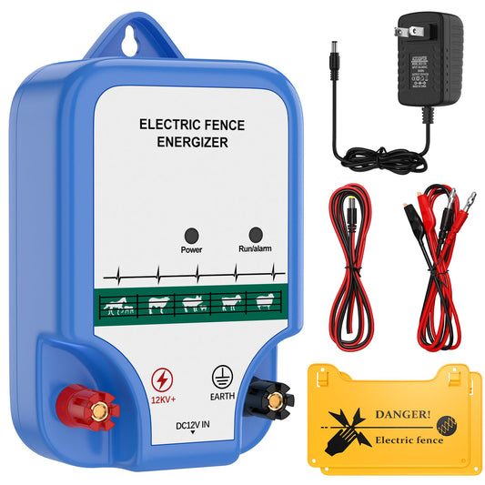 Electric Fence Charger - 12 kV 3 Joules High-Power Electric Fence Energizer for Garden, Chicken, Cattle，Pet，AC/12V/Solar Powered, Weather-Resistant, Safe & Durable for Livestock & Pets