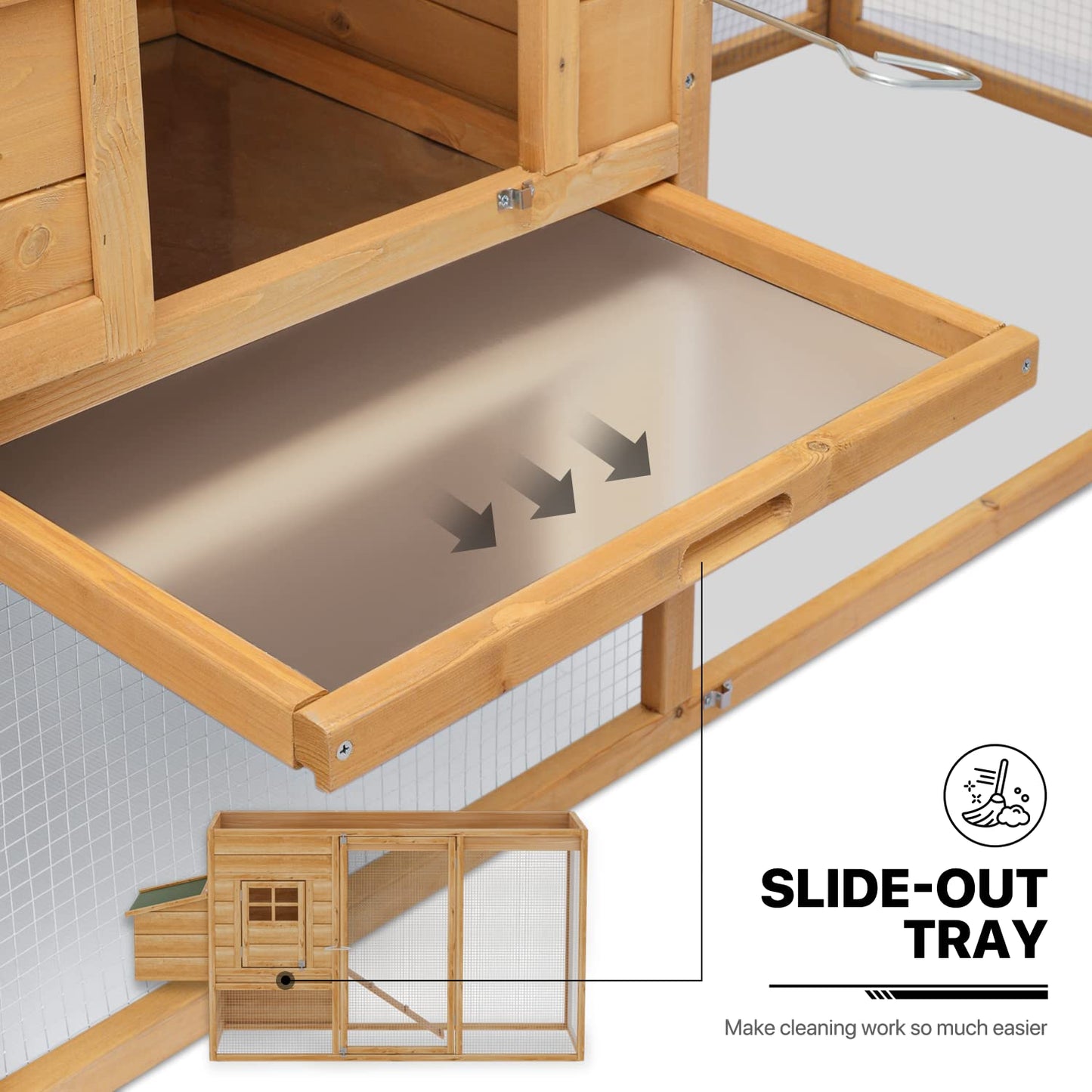 MoNiBloom 2-Layer Chicken Coop with Run and Nesting Box, Ventilation Wire Fence Wood Chicken House Duck Hutch Bunny Cage with Removable Tray Ramp and Waterproof Asphalt Roof 64 x 25.5 x 40 inch