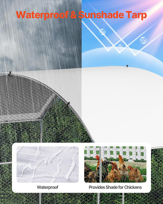 VEVOR Large Metal Chicken Coop with Run, Walkin Chicken Coop for Yard with Waterproof Cover, 6.5 x 9.8 x 6.5 ft, Spire Roof Large Poultry Cage for Hen House, Duck Coop and Rabbit Run