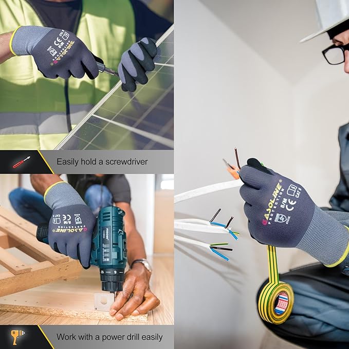 Work Gloves MicroFoam Nitrile Coated-12 Pairs,Seamless Knit Nylon&Spandex Gloves,Grey Work gloves