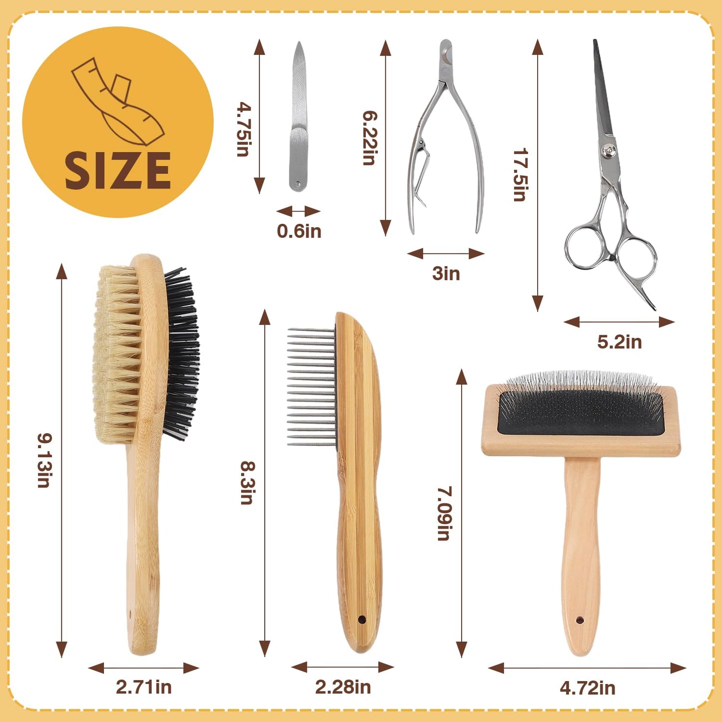 ElighMoo Dog Grooming Brush Kit,Deshedding Dog Brush for Shedding Short Hair Dogs with Pet Nail Clipper and File, Two Sided Pet Brushes for Dogs Removing Dirt & Loose Hair(7PCS) BLACK
