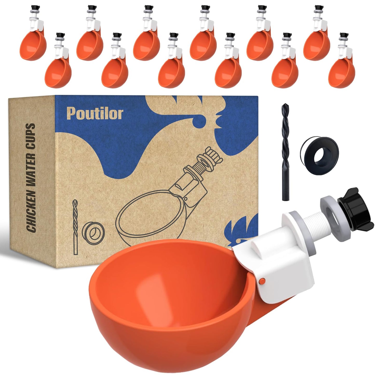 12 Pack Large Automatic Chicken Waterer Cups | Chicken Water Feeder | Poultry Water Feeder Kit | Tee Fittings Poultry Feeder Cups for Chicks, Duck, Turkey, Goose