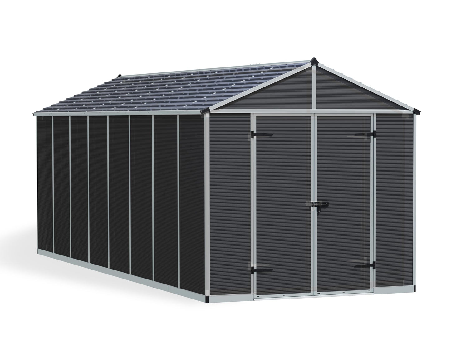 Palram - Canopia Rubicon Storage Shed, 8'x20' DIY Backyard Shed, Gray Polycarbonate Panels and Aluminum Frame, Sheds & Outdoor Storage for Lawn Mower, Bike, Garden Tools, Outdoor Storage Box Shed