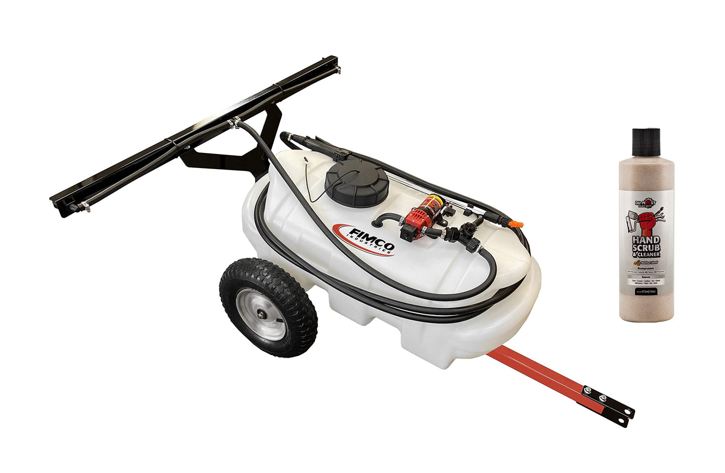 FIMCO 5303198 15-Gallon Trailer Sprayer with Powerful 1.2 GPM Pump, 2-Nozzle Boom, DU-Most Heavy-Duty Walnut Hand Scrub & Cleaner 16oz, Perfect for Lawn, Garden & Farm Use