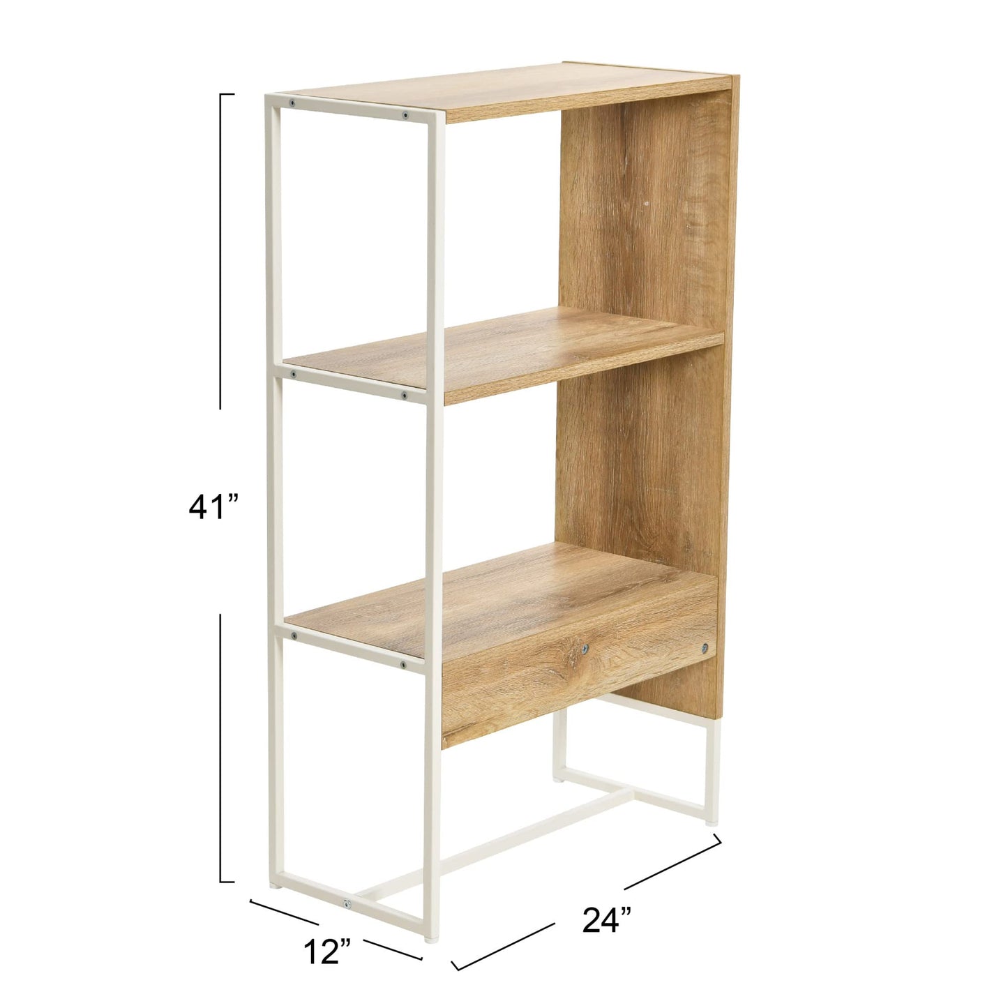 Household Essentials Wrap 3 Shelf Open Storage Bookshelf Coastal Oak Rustic Wood Grain and White Metal