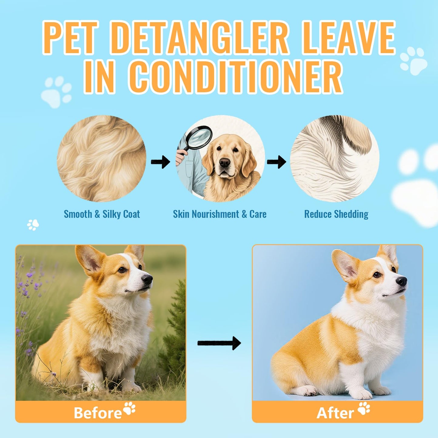 Pjordo 8 in-1 Dog Grooming Kit - Supplies for Short and Long Hair Dogs & Cats, Dog Brushes for Grooming, Dematting Comb for Pet, Bath Brush, Flea Comb, Pet Donditioner, Set in Blue
