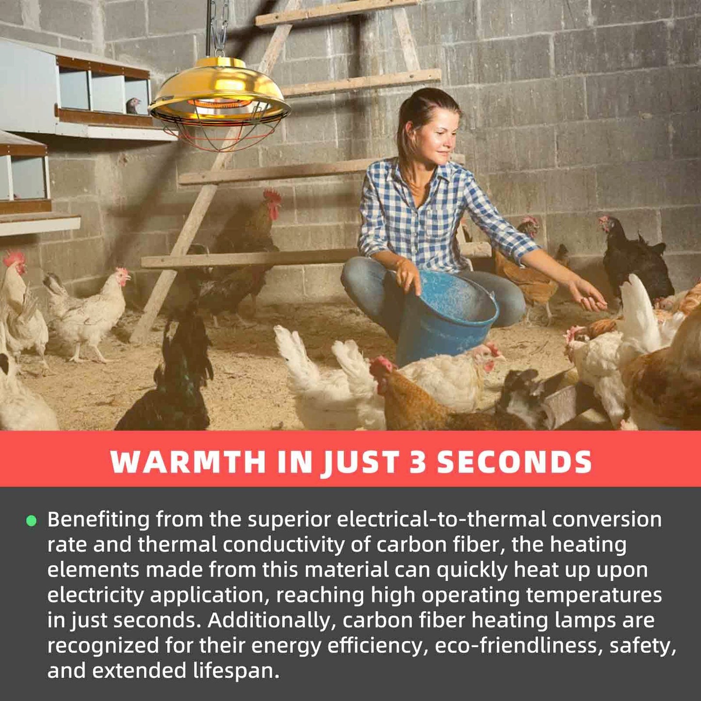 Chicken Coop Heater Inside Coop heat lamp，300 Watt Two-Stage Temperature Brooder Heater for Chicks, Duck，Poultry