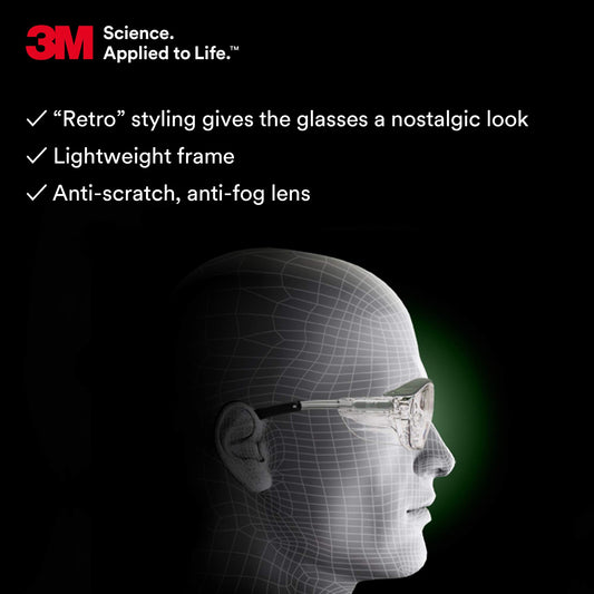 3M Safety Glasses, Nuvo, 20 Pack, ANSI Z87, Anti-Fog Clear Lens, Retro Gray Frame, Soft Nose Bridge, Side Shields