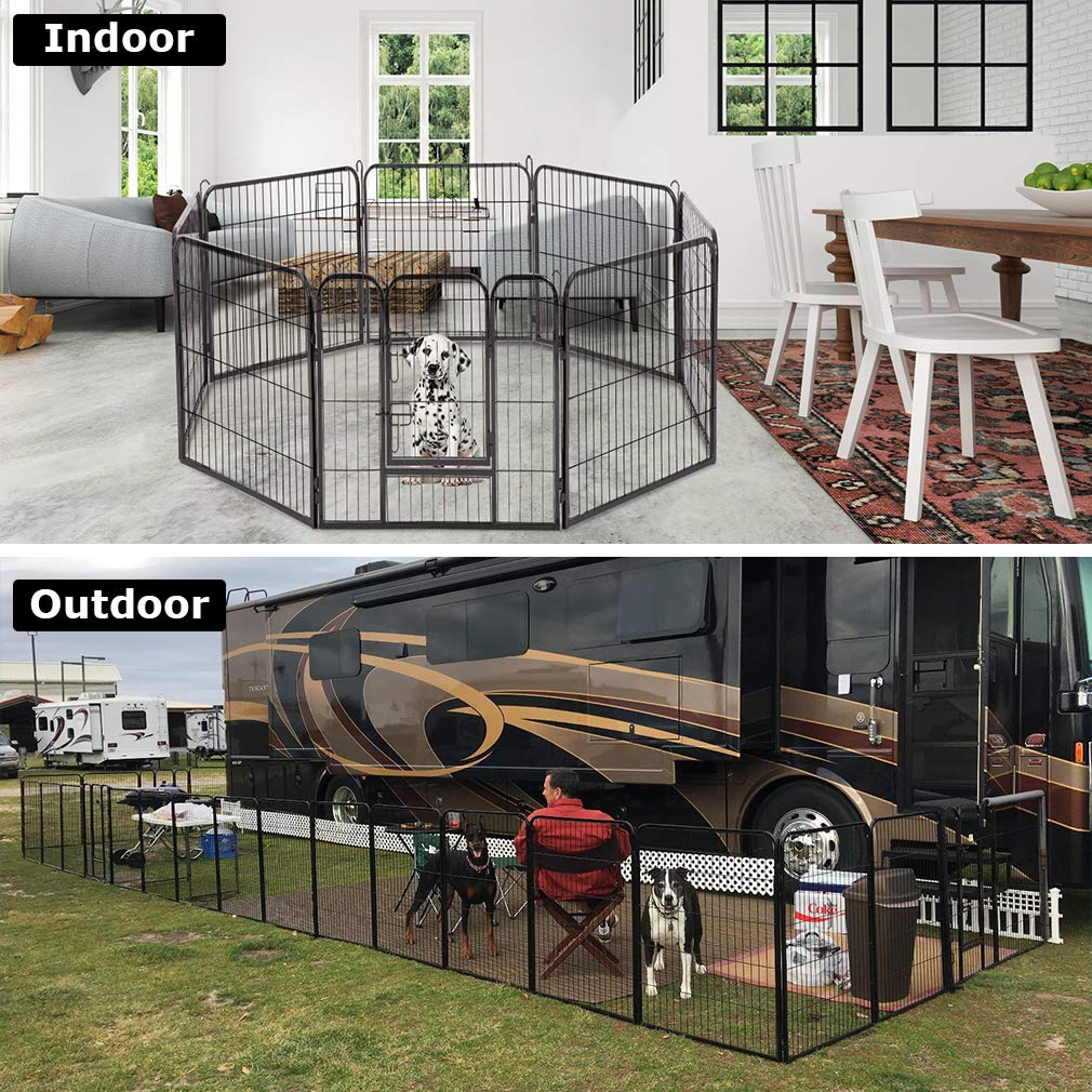 Dog Playpen 8 Panels 40 Inches Dog Pen Extra Large Indoor Outdoor Back or Front Yard Cage Fencing Doggie Rabbit Cats Outside Fences with Door Fence Playpen Heavy Duty Exercise Pen Dog Crate